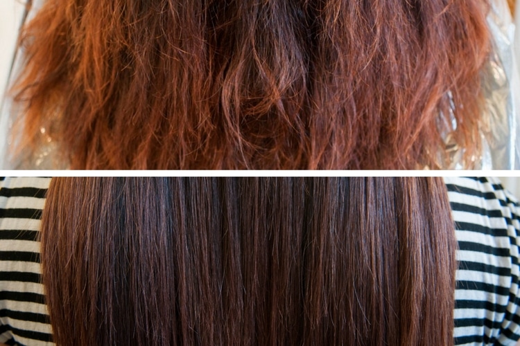 Keratynowe prostowanie włosów - przed i po 