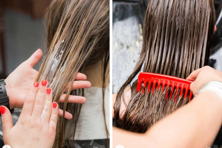 rozczesywanie włosów z nałożoną keratyną