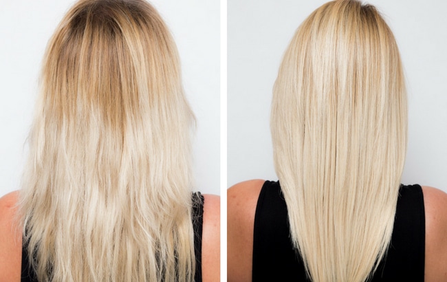 Zabieg prostowania keratynowego dla włosów o typie słowiańskim, keratyna na blond włosach, keratyna na średniej długości włosach